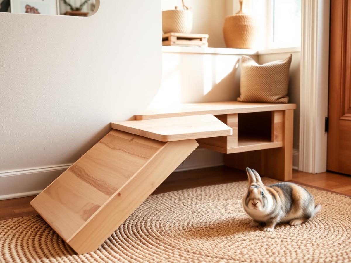 Small wooden ramp and platform made for a rabbit